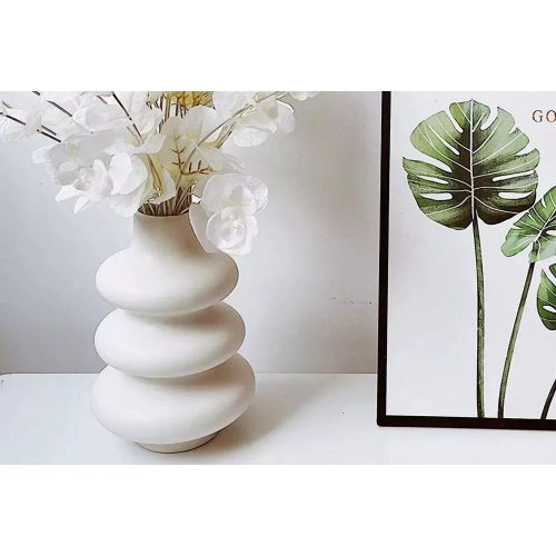 Elegáns krémszínű kerámia váza, 8 x 8 x 20 cm | 100% kiváló minőségű kerámia | Tökéletes lakberendezéshez és virágdíszekhez, stílusos és sokoldalú kialakításhoz