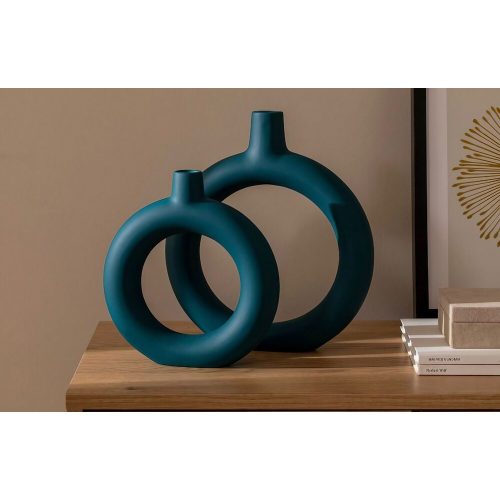 Elegáns benzinzöld kerámia vázakészlet (2 db) | Méretek: 27x5x34 cm és 22x5x24 cm | 100% kerámia, tökéletes lakberendezéshez és stílusos elrendezésekhez