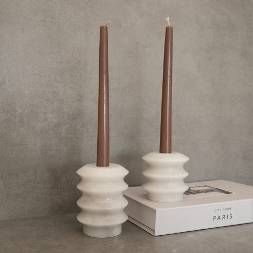 Elegáns gyertyatartó készlet (2 db), 100% Thassos márvány, fehér | Magas: 9 cm átmérő x 12 cm magas, rövid: 9 cm átmérő x 6 cm magas | Tökéletes lakberendezéshez és különleges alkalmakra