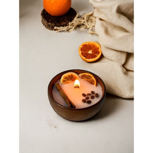 Elegáns fából készült gyertyatartó, 100% szójaviasz, 13 cm átmérő x 7 cm magasság, barna szín | Tökéletes otthoni dekorációhoz és hangulatos hangulathoz