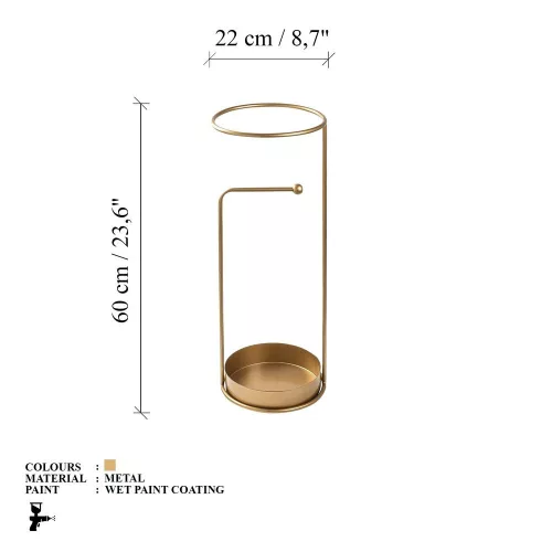 Elegáns arany fém esernyőtartó, 22 x 22 x 60 cm | 100% tartós fém | Stílusos és funkcionális dizájn otthoni bejárathoz és irodához