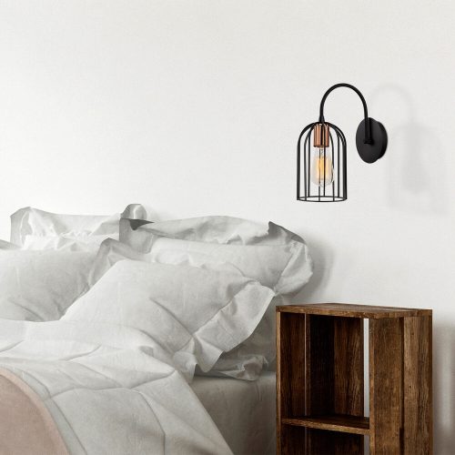Elegáns fekete falilámpa, fém ház, 10 x 12 cm, magasság 100 cm, E14 Max 40W, IP20 | Elbűvölő szállodai stílusú világítás a modern terekhez