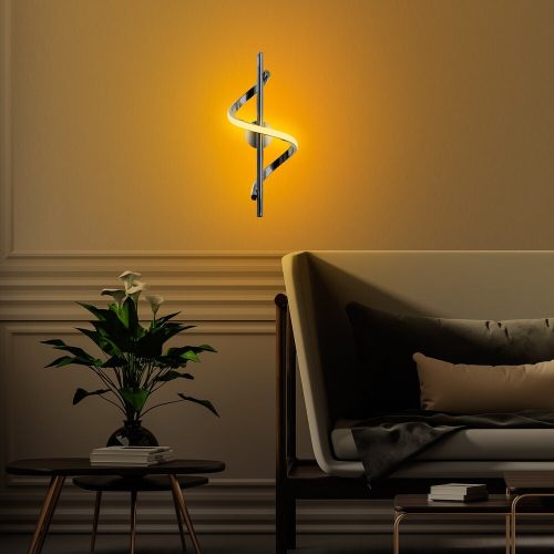 Stílusos króm fali lámpa, fém ház, 16 x 41 x 25 cm | SMD LED 11W 3000K | IP20 besorolású | Modern dizájn nappali, hálószoba és iroda számára | Tartós fém alaplap, elegáns világítási megoldás