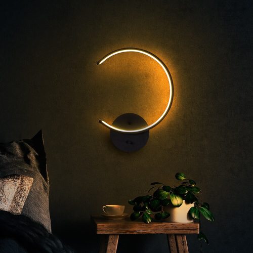 Stílusos fekete fali lámpa, fém ház, 33 x 46 x 6 cm | Integrált LED 12W 3000K | IP20 besorolású | Tökéletes modern lakberendezéshez és környezeti világításhoz | Tartós fém alaplap, elegáns design