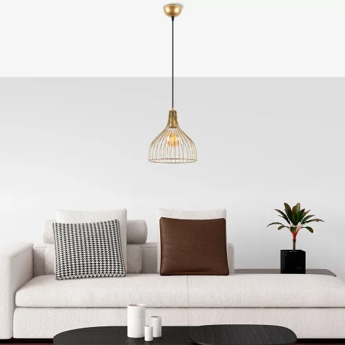 Elegáns fényes arany csillár, fém test, 25 x 25 x 123 cm | Állítható magasságú, E27 aljzat, IP20 | Tökéletes modern lakberendezéshez, elbűvölő világítás a nappaliban és az étkezőben