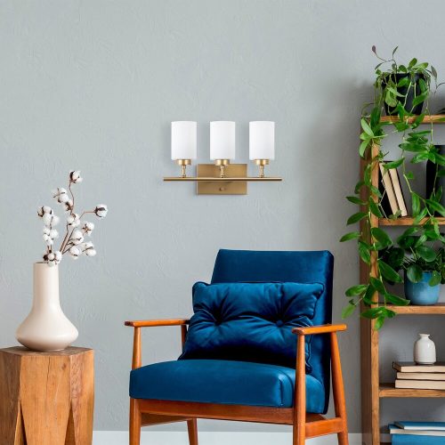 Elegáns arany fali lámpa, fém ház, üveg kupakkal, 46 x 15 x 28 cm | IP20, 3 x E27 aljzat (max. 40W) | Tökéletes Glam és skandináv dekorációhoz, stílusos világítás otthoni és irodai terekbe