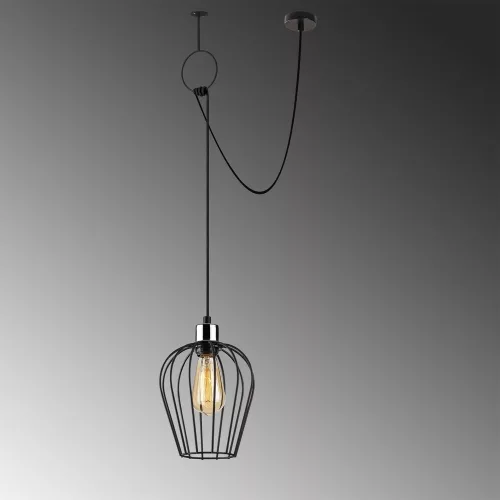 industrial negru candelabru, cu înălțime reglabilă 130 cm, 80 x 20 cm | Iron Body, E27 soclu Max 40W, IP20 | perfect nostalgic pentru decor interior și pentru spații moderne, elegant, unicolor design