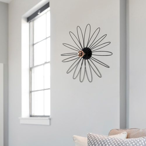 Stílusos fekete fali lámpa, fém ház, 58 x 12 x 58 cm | E27 aljzat, max 40W | IP20 besorolású | Elegáns virágmintás modern lakberendezéshez, tökéletes nappali és hálószoba világításhoz