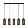 Modern ipari csillár, fekete és bronz, 80 x 10 cm, magasság 116 cm, állítható, 5 x E27 Max 40 W, stílusos világítás otthoni és irodai használatra