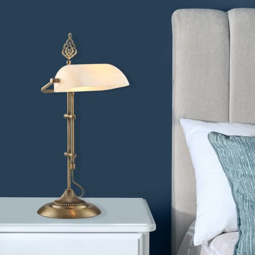 Stílusos asztali lámpa fém házzal és üvegkupakkal, 56 cm magas, 30 cm szélesség | 2 m-es kábel, E27 aljzat, fehér és vintage színek | Tökéletes modern és hagyományos dekorációhoz