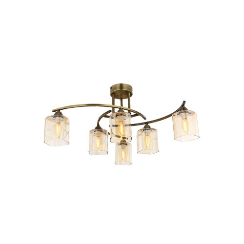 Elegáns ipari csillár, régies réz, 32 cm hosszú, 51 cm átmérőjű | Fém ház, 6 x E14 aljzat, IP20 | Modern Glam világítás otthonra