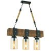 Nosztalgikus rusztikus csillár, 70 cm magas, dió és fekete, állítható E27 aljzat (max. 40 W) | 100% FENYŐFA és fémváz | Elegáns otthoni világítás