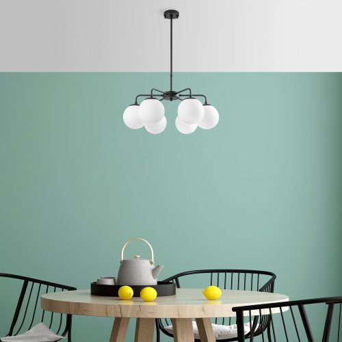 Modern ipari csillár, fekete-fehér, 56 x 56 x 43 cm | Állítható magasságú, fém ház, 6 x E14 aljzat | Tökéletes skandináv és újszerű dekorációhoz
