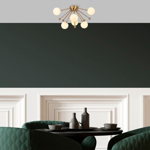 Elegáns vintage csillár, fém test, 50 x 50 x 28 cm, réz bevonat, 6 x G9 foglalat (az izzót nem tartalmazza) | Modern Glam Design stílusos belső terekhez