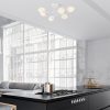 Modern fehér csillár, 81 x 81 cm, fém test és üveg sapka, 6 x E14 foglalat, elegáns skandináv dizájn, tökéletes otthoni és irodai világításhoz