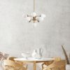 Elegáns rézcsillár, állítható magasságú 67x67x61-85 cm, 9 db E14-es aljzat, vintage dizájn, fém test és üvegkupak, tökéletes modern terekbe