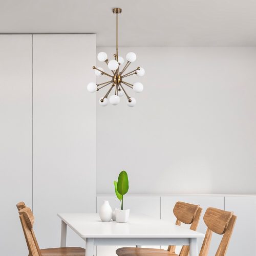 Elegáns vintage csillár, réz fém test, 60 x 60 x 68 cm, állítható magasság, IP20, 12 x G9 aljzat, tökéletes a modern skandináv dekorációhoz