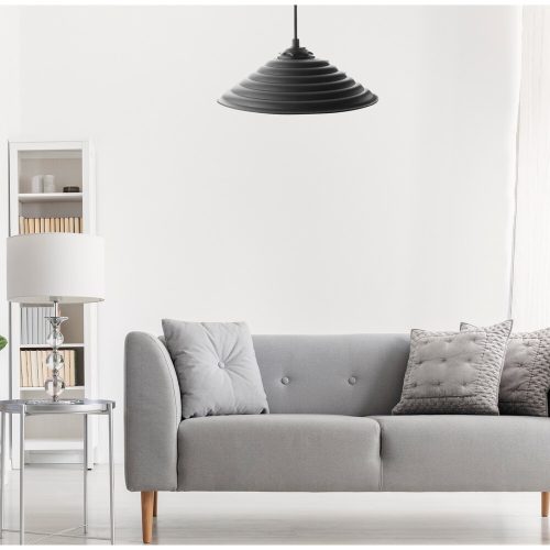 Stílusos UFO csillár, fekete, 50 cm Magasság | Állítható kábel, E27 aljzat, 40W Max | Modern ipari és skandináv design lakberendezéshez
