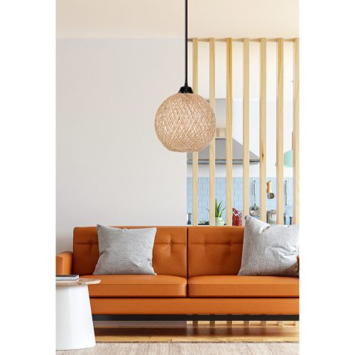 Kézzel készített juta csillár, 22 cm sapka, 55 cm magasság | Állítható kábel, E27 Max 40W | Bohém és skandináv design, fehér és barna színek, stílusos világítás