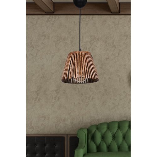 Elegáns csillár fém testtel és bambusz-utánzattal, 75 cm magas | CE tanúsítvánnyal rendelkező, E27 foglalat, fekete-rózsa arany kivitel | Modern terekbe tökéletes