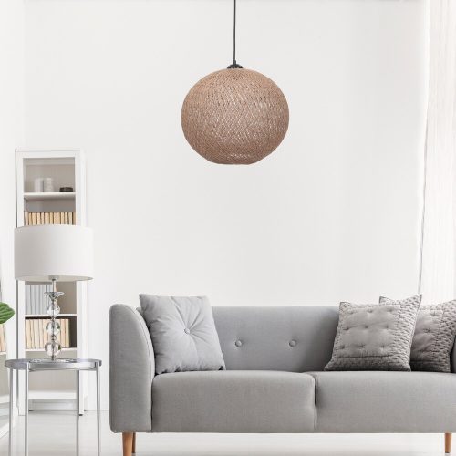Kézzel készített juta csillár, krémszínű, 34 cm sapka hossza, 38 cm átmérő, állítható kábel, teljes magasság 70 cm, E27 Max 40W | Skandináv egyszínű design
