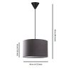Stílusos antracit csillár, fém test, pamut sapka (30x30x18 cm), teljes magasság 65 cm, E27 foglalat Max 40W, CE minősítés | Elegáns világítás modern terekbe