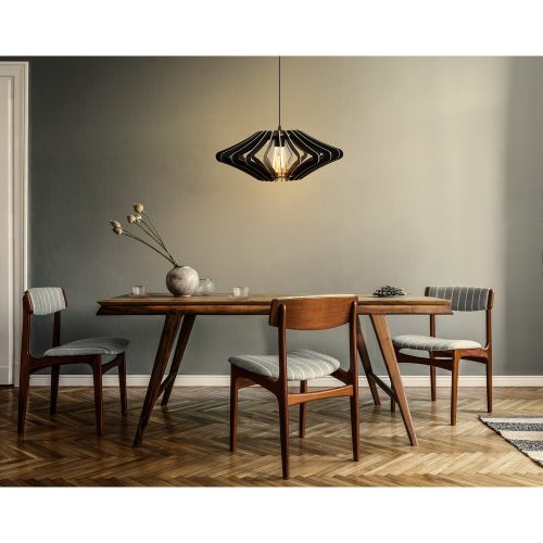 Elegáns fekete angyal csillár, állítható magasság 55 cm, 47 cm átmérő, MDF ház, E27 foglalat, skandináv design | Modern terekbe tökéletes