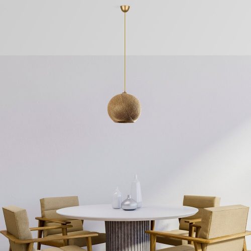 Kézzel készített juta csillár, arany és barna, 34 cm sapka, 70 cm magasság, állítható kábel, E27 Max 40W | Elegáns világítás modern terekbe, egyedi dizájn