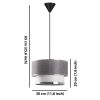 Stílusos fém csillár, szürke és ezüst, 65 cm magasság | CE minősítésű, E27 foglalat, 30 cm átmérőjű pamut sapka | Tökéletes modern lakóterekbe