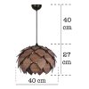 Elegáns barna csillár, MDF test, 27 cm sapka hossz, 40 cm átmérő, állítható kábel, 67 cm teljes magasság, E27 aljzat, max 40W | Stílusos világítás minden helyiségbe