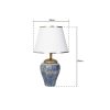 Stílusos asztali lámpa fém testtel és szövet sapkával, 50 cm magas, 30 cm szélesség | E27 aljzat, max 40W | Elegáns kék-fehér design modern terekhez