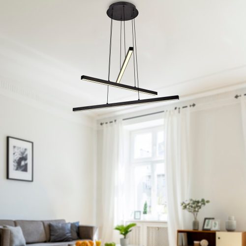 Modern fekete csillár, 66 cm átmérő, 120 cm magasság | Fém ház, Akril kupak, 3 x 13W LED, 3000K, 3900 Lm | Stílusos skandináv dizájn otthonra és irodára