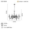 Antikvár fém csillár, állítható magasságú 54-92 cm, 8 x E14 aljzat (max. 40 W), 10x10x5 cm alaplap | Elegáns világítás otthoni és irodai dekorációhoz