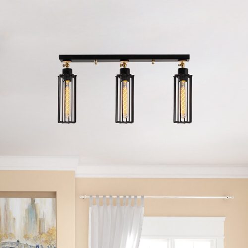 Ipari csillár, fekete fém test, 63 cm átmérő x 29 cm magasság | 3 x E27 Max 40W | Elegáns világítás modern terekhez, IP20 besorolás