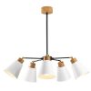 Elegáns skandináv csillár, fém test fa alappal, 58 cm átmérő, 68 cm magasság | 5 x E27 Max 40W | Stílusos fehér design modern terekhez