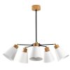 Elegáns skandináv csillár, fém test fa alappal, 58 cm átmérő, 68 cm magasság | 5 x E27 Max 40W | Stílusos fehér design modern terekhez