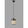 Elegáns rattan csillár, állítható magasság 70 cm, fém test natúr rattan sapkával, E27 foglalat, 14 cm átmérő, stílusos fekete felület modern terekbe