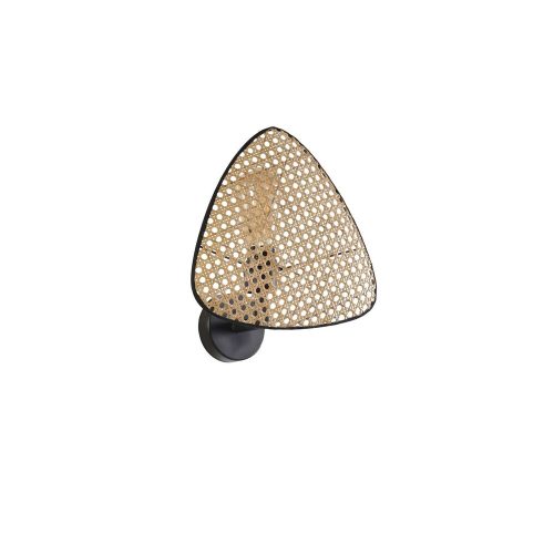 Stílusos fali lámpa rattan kupakkal, fém testtel, 28 cm átmérőjű | E14 aljzat, max 40W | Elegáns fekete és rattan design modern terekhez
