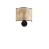 Stílusos fali lámpa rattan kupakkal, fém házzal, 25 cm magassággal, 20 cm átmérővel | E14 aljzat, max 40W | Elegáns fekete és rattan design modern terekhez