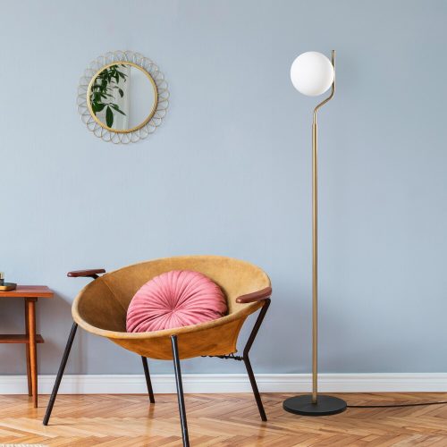 Elegáns arany állólámpa, fém ház, 30 x 30 x 168 cm | 20 cm Kupak átmérő, 250 cm Kábel, Be/Ki kapcsoló | Stílusos világítás modern terekbe
