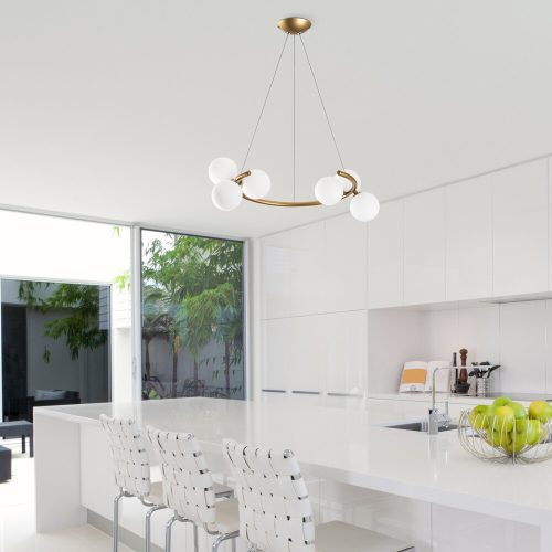Elegáns aranycsillár, állítható magasságú 35-115 cm, fém test, 55 x 50 cm, 6 x G9 Max 10W, IP20 | Tökéletes modern lakóterekbe és étkezőkbe