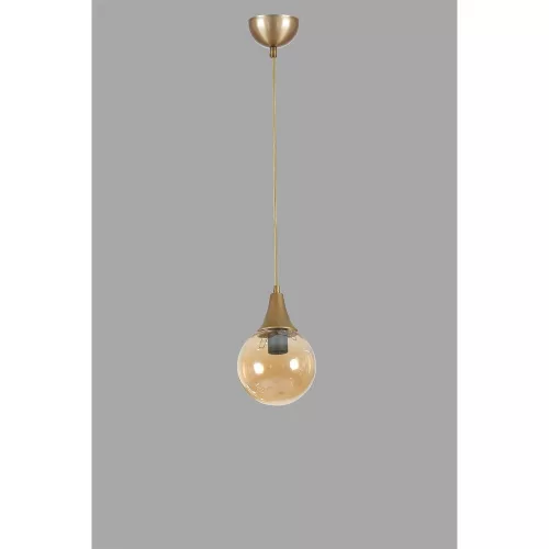 Elegáns borostyán és arany csillár, fém test, állítható magasság (25-70 cm), 15 cm átmérő, E27 aljzat, max 40W, IP20 | Modern dekorációhoz tökéletes
