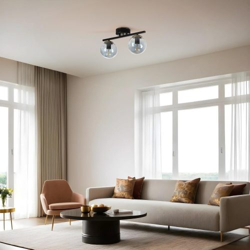 Elegáns fémcsillár, fekete és füstölő, 36 cm hosszú, 20 cm magas, E27 aljzat, max 40W, IP20 | Stílusos világítás modern terekbe