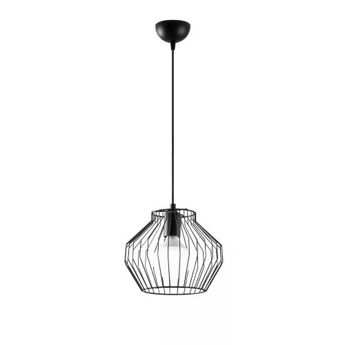 Ipari fekete csillár, fém test, 25 x 25 cm, magasság 116 cm, állítható, E27 aljzat, elegáns design modern terekbe, IP20 besorolás
