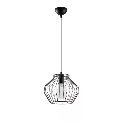Ipari fekete csillár, fém test, 25 x 25 cm, magasság 116 cm, állítható, E27 aljzat, elegáns design modern terekbe, IP20 besorolás