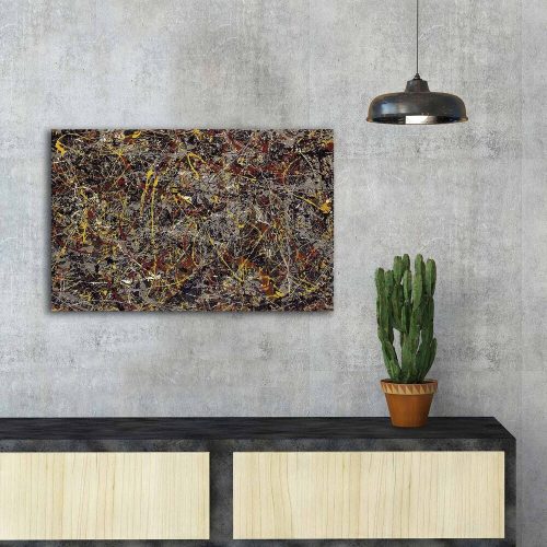 Jackson Pollock No. 5 dekoratív vászonfestmény, 45 x 70 cm, 100% velúr vászon, 3 cm-es fakeret | Lenyűgöző művészet otthoni és irodai dekorációhoz