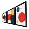 Elegáns dekoratív keretes MDF festmények (3 db), 38 x 53 cm | 100% MDF és fa keret | Élénk vörös, mustár, sötétkék és fehér | Tökéletes otthoni dekorációhoz