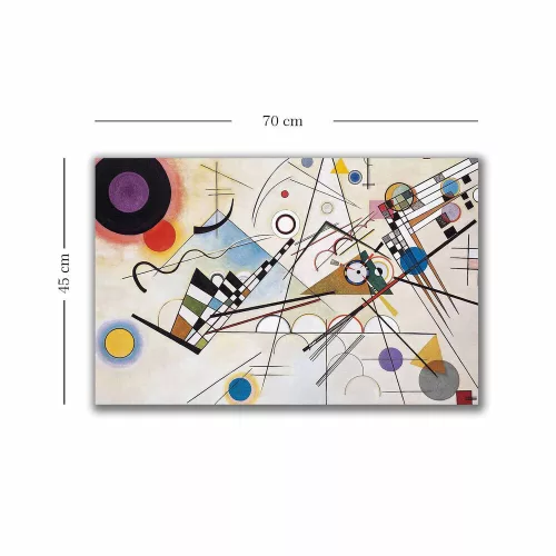 Vaszilij Kandinszkij dekoratív vászonfestmény, 45 x 70 cm, 100% vászon, 100% fakeret (2,8 cm vastag) | Tökéletes a modern lakberendezés és a művészet szerelmeseinek