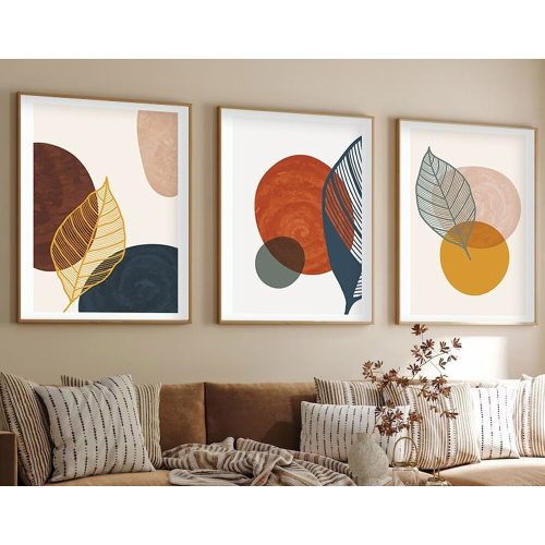 Elegáns dekoratív keretes MDF festmények (3 db), tömörfa keret, 35 x 50 cm | 100% MDF, 3 mm vastag | Tökéletes a lakberendezés és a művészet szerelmeseinek