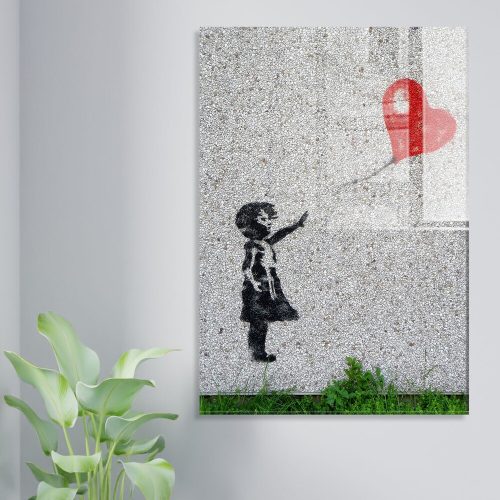 Lenyűgöző Banksy dekoratív edzett üvegfestmény, 70 x 100 cm | 100% edzett üveg, 4 mm vastag | Tökéletes a modern lakberendezés és a művészet szerelmeseinek